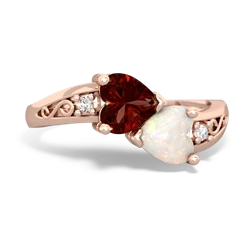 Garnet Snuggling Hearts 14K Rose Gold ring R2178