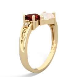 Garnet Snuggling Hearts 14K Yellow Gold ring R2178