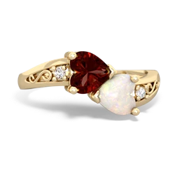 Garnet Snuggling Hearts 14K Yellow Gold ring R2178