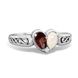 Garnet Filligree 'One Heart' 14K White Gold ring R5070