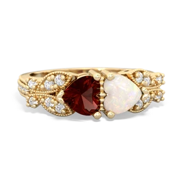 Garnet Diamond Butterflies 14K Yellow Gold ring R5601