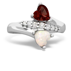 Garnet Heart To Heart 14K White Gold ring R2064