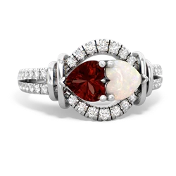 Garnet Art-Deco Keepsake 14K White Gold ring R5630