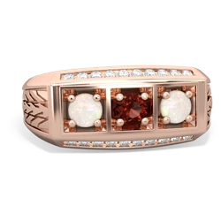 Garnet Three Stone Tire Tread Men's 14K Rose Gold ring R0520