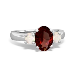 Garnet Three Stone Oval Trellis 14K White Gold ring R4024
