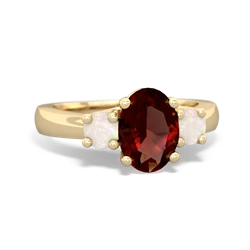 Garnet Three Stone Oval Trellis 14K Yellow Gold ring R4024