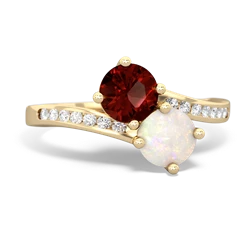 Garnet Channel Set Two Stone 14K Yellow Gold ring R5303