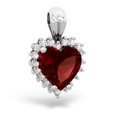 Garnet Sparkling Halo Heart 14K White Gold pendant P0391