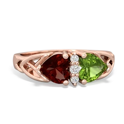 Garnet Celtic Knot Double Heart 14K Rose Gold ring R5040