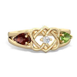 Garnet Hearts Intertwined 14K Yellow Gold ring R5880