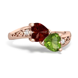 Garnet Snuggling Hearts 14K Rose Gold ring R2178