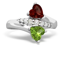 Garnet Heart To Heart 14K White Gold ring R2064