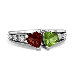 Garnet Heart To Heart 14K White Gold ring R3342