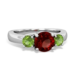 Garnet Three Stone Round Trellis 14K White Gold ring R4018