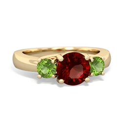 Garnet Three Stone Round Trellis 14K Yellow Gold ring R4018