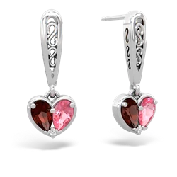 Garnet Filligree Heart 14K White Gold earrings E5070