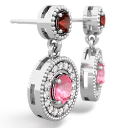 Garnet Halo Dangle 14K White Gold earrings E5319