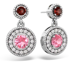 Garnet Halo Dangle 14K White Gold earrings E5319