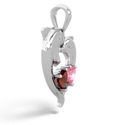 Garnet Dolphin Heart 14K White Gold pendant P5820