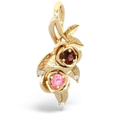 Garnet Rose Vine 14K Yellow Gold pendant P5680