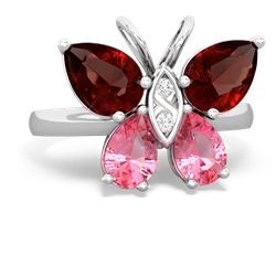 Garnet Butterfly 14K White Gold ring R2215