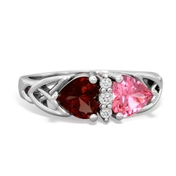 Garnet Celtic Knot Double Heart 14K White Gold ring R5040