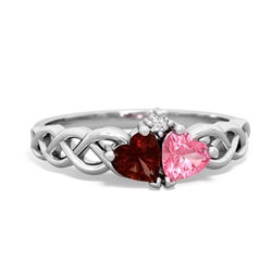 Garnet Heart To Heart Braid 14K White Gold ring R5870