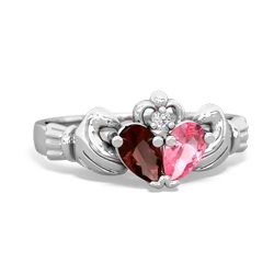 Garnet 'Our Heart' Claddagh 14K White Gold ring R2388