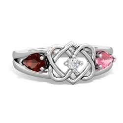 Garnet Hearts Intertwined 14K White Gold ring R5880