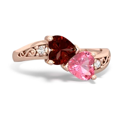 Garnet Snuggling Hearts 14K Rose Gold ring R2178