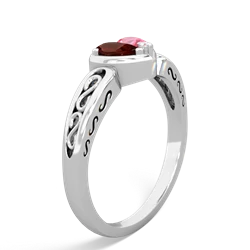 Garnet Filligree 'One Heart' 14K White Gold ring R5070