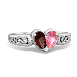 Garnet Filligree 'One Heart' 14K White Gold ring R5070