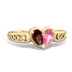 Garnet Filligree 'One Heart' 14K Yellow Gold ring R5070