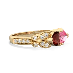 Garnet Diamond Butterflies 14K Yellow Gold ring R5601