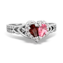 Garnet Celtic Knot Two Hearts As One 14K White Gold ring R2644HRT