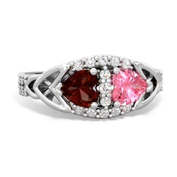 Garnet Sparkling Celtic Knot 14K White Gold ring R2645