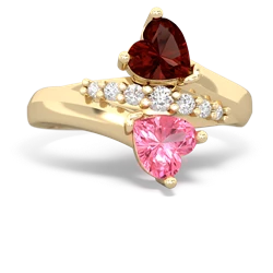 Garnet Heart To Heart 14K Yellow Gold ring R2064