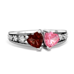 Garnet Heart To Heart 14K White Gold ring R3342