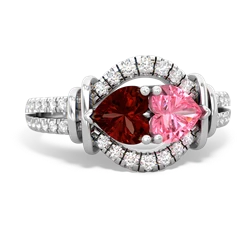 Garnet Art-Deco Keepsake 14K White Gold ring R5630