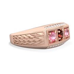 Garnet Three Stone Tire Tread Men's 14K Rose Gold ring R0520