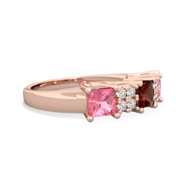 Garnet Three Stone Diamond Cluster 14K Rose Gold ring R2592