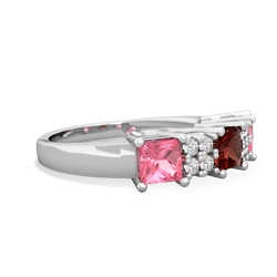 Garnet Three Stone Diamond Cluster 14K White Gold ring R2592