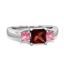 Garnet Three Stone Trellis 14K White Gold ring R4015