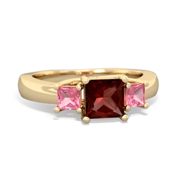 Garnet Three Stone Trellis 14K Yellow Gold ring R4015