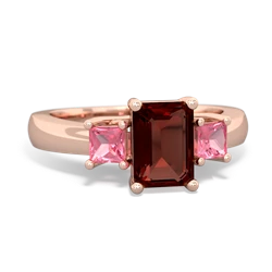 Garnet Three Stone Emerald-Cut Trellis 14K Rose Gold ring R4021