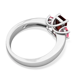 Garnet Three Stone Emerald-Cut Trellis 14K White Gold ring R4021