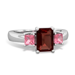 Garnet Three Stone Emerald-Cut Trellis 14K White Gold ring R4021