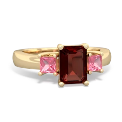 Garnet Three Stone Emerald-Cut Trellis 14K Yellow Gold ring R4021