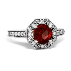 Garnet Art-Deco Starburst 14K White Gold ring R5520