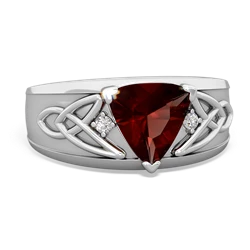 Garnet Celtic Trinity Knot Men's 14K White Gold ring R0440